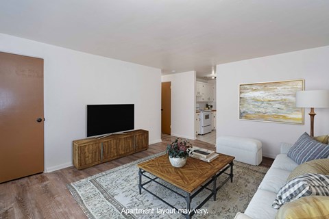 a living room with a couch and a coffee table