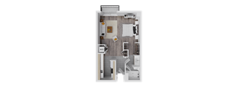 a floor plan of a bedroom with a bathroom and a living room