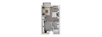 a floor plan of a bedroom with a bathroom and a living room