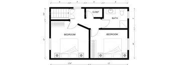A black and white image of a floor plan for a small apartment.