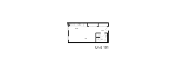 A floor plan of a kitchen, living room, and bathroom in Unit 101.