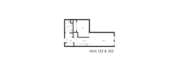 A black and white image of a floor plan for a living space.