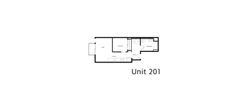 A black and white drawing of a floor plan for Unit 201.