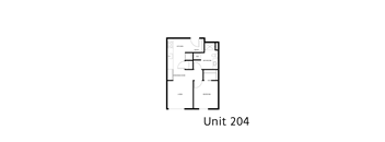 A black and white diagram of a floor plan for Unit 204.