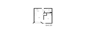 A black and white diagram of a small apartment layout.