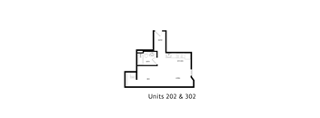 A drawing of a floor plan for Units 202 & 302.