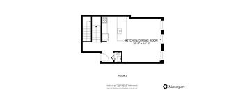 A floor plan for a home with a kitchen/dining room.