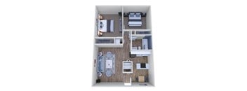 2 Bedroom 1 Bath Floor Plan at The Wesley Apartments, Denver, CO  
