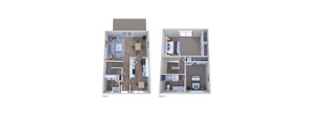 2 Bed 1 Bath TH Floor Plan at The Wesley Apartments, Denver  