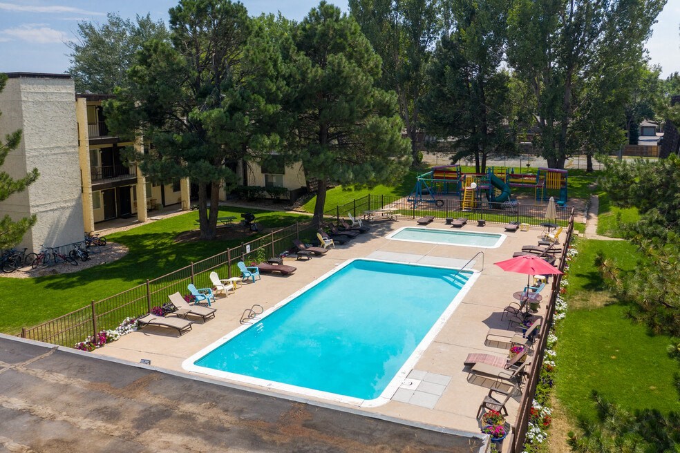 a view of the pool from above at the resort