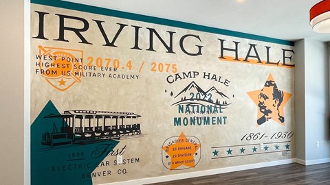 a wall mural in a room with the name of the hiring hall on it