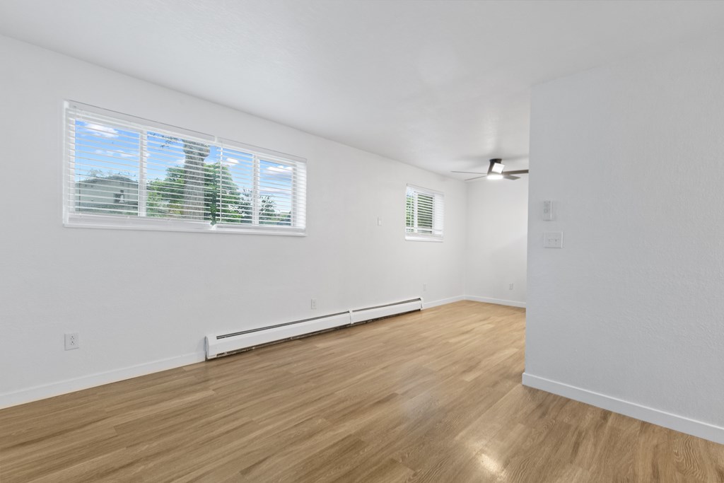 A room with a window and a radiator on the wall.