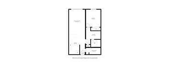 A floor plan of a house with a kitchen, bathroom, and two closets.