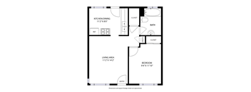 A black and white image of a floor plan for a small apartment.