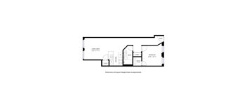 A floor plan of a small apartment with a living area, kitchen, bathroom, and bedroom.