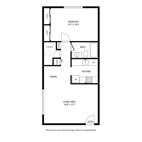 A drawing of a floor plan for a small apartment.