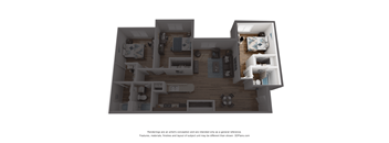 a stylized floor plan of a 2100 sq ft apartment