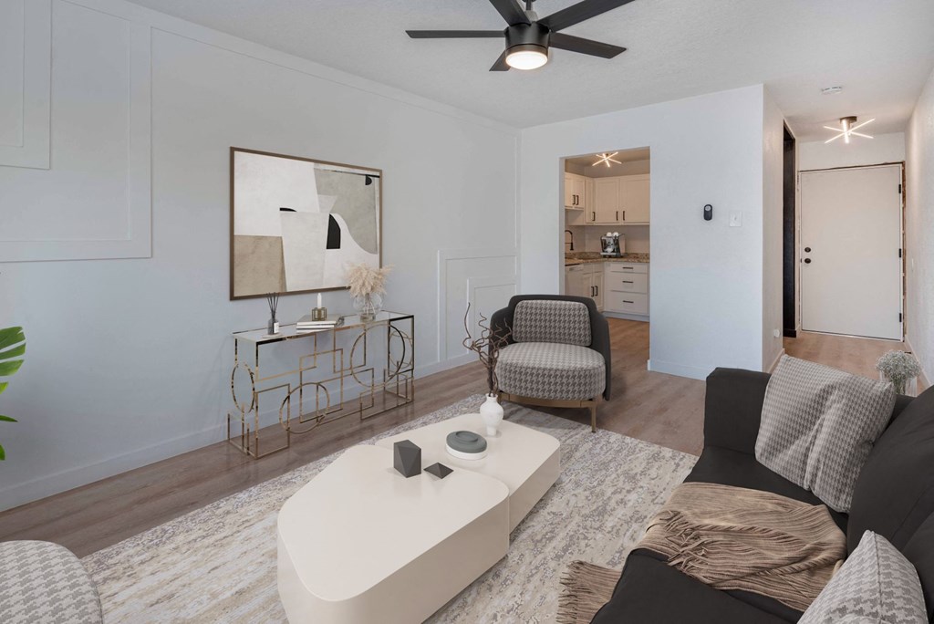 a living room with a couch and a coffee table