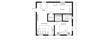 A black and white image of a floor plan for a house.