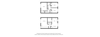 Two floor plans of a house with a living room, dining room, kitchen, and three bedrooms.