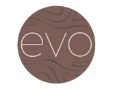 A brown circle with the word "evo" written in white.