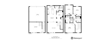 A floor plan for a home with three bedrooms, two bathrooms, and a living area.