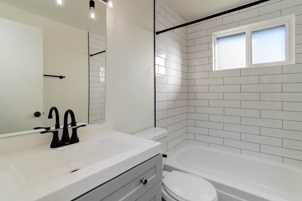 a bathroom with a sink and a toilet and a tub