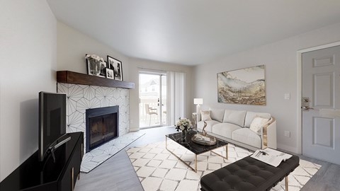 A living room with a fireplace and a couch.