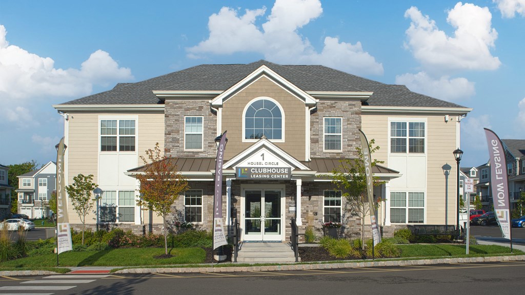 a large building with a street in front of it