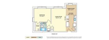 1 Bedroom - Bldg. 300 garden apartment floor plan with 1 bedroom and 1 bath