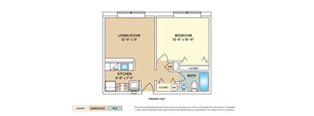 1 Bedroom Junior - Bldg. 300 garden apartment floor plan with 1 bedroom and 1 bath