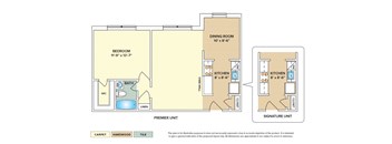 1 Bedroom garden apartment floor plan with 1 bedroom and 1 bath
