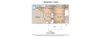 A floor plan of a one bedroom apartment with a bathroom.