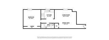 1 Bedroom garden apartment floor plan with 1 bedroom and 1 bath