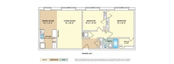 2 Bedroom - Bldg. 300 garden apartment floor plan with 2 bedrooms and 1 bath