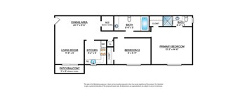 2 Bedroom garden apartment floor plan with 2 bedrooms and 2 baths