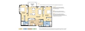 The Alcott 55+ active adult apartment floor plan with 2 bedrooms, 2 baths, and a patio/balcony