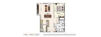 The Apex 5 apartment floor plan with 1 bedroom and 1 bath