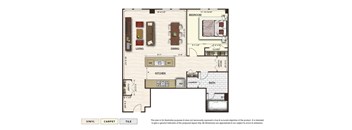 The Apex 6 apartment floor plan with 1 bedroom and 1 bath