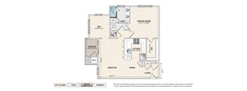 Ashe A-1 garden apartment floor plan with a living room, dining room, kitchen, terrace, and bathroom.