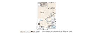 The Crestview (ME-C) elevator building apartment floor plan with 1 bedroom, 1 bath, and a patio/balcony