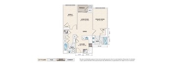The Deerfield (ME-D) elevator building apartment floor plan with 2 bedrooms, 2 baths, and a patio/balcony