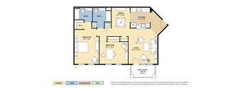 The Dorsey 55+ active adult apartment floor plan with 2 bedrooms, 2 baths, and a patio/balcony