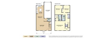 Townhome floor plan with 3 bedrooms, 2.5 baths, a fenced-in yard, and 1-car garage