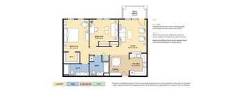 The Evans 55+ active adult apartment floor plan with 2 bedrooms, 2 baths, and a patio/balcony
