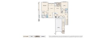 Fairview B garage apartment floor plan with 2 bedrooms, 2 baths, a terrace, and 1-car garage