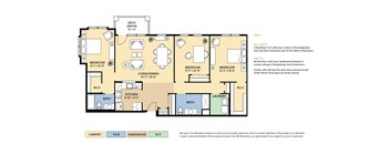 The Franklin 55+ active adult apartment floor plan with 3 bedrooms, 2 baths, and a patio/balcony