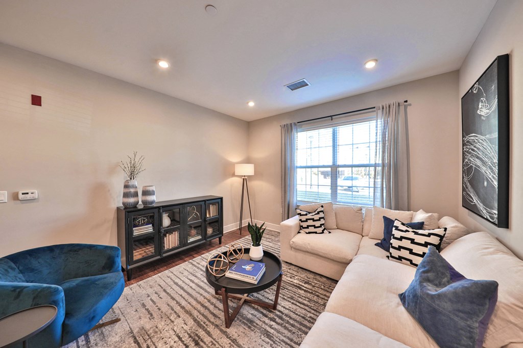 a living room with a couch and a coffee table