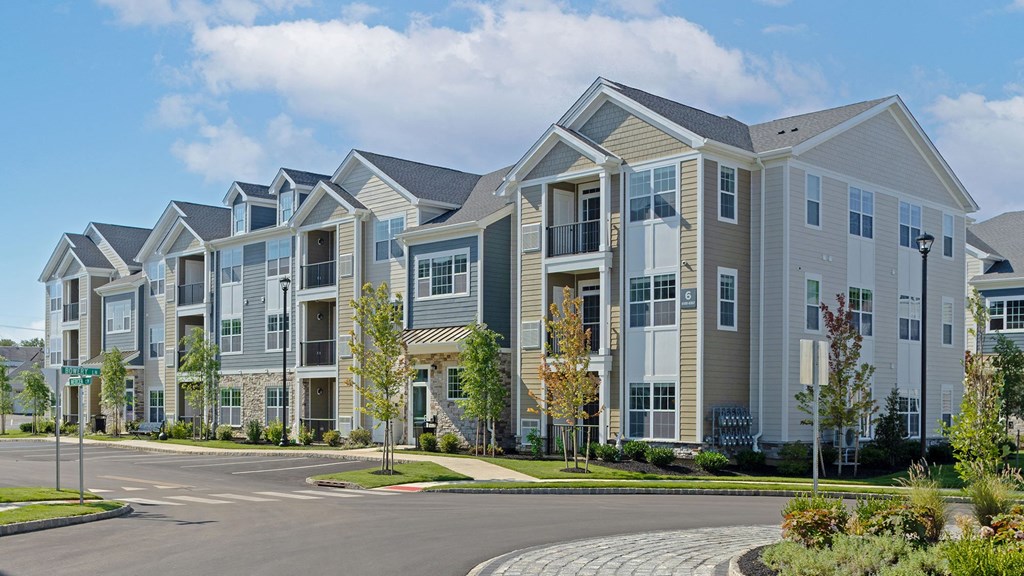 a row of town houses on a street