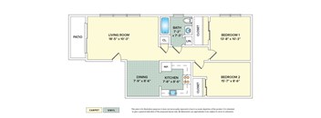 1-Bedroom apartment floor plan with 1 bedroom and 1 bath